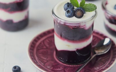 800- Yogurt mousse with Blueberry Sauce / كريمة اليوغورت بصلصة العليق (توت أزرق)